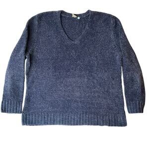 SHU SHU Women’s Long Sleeve V-neck Soft Knit Blouse size M, Blue